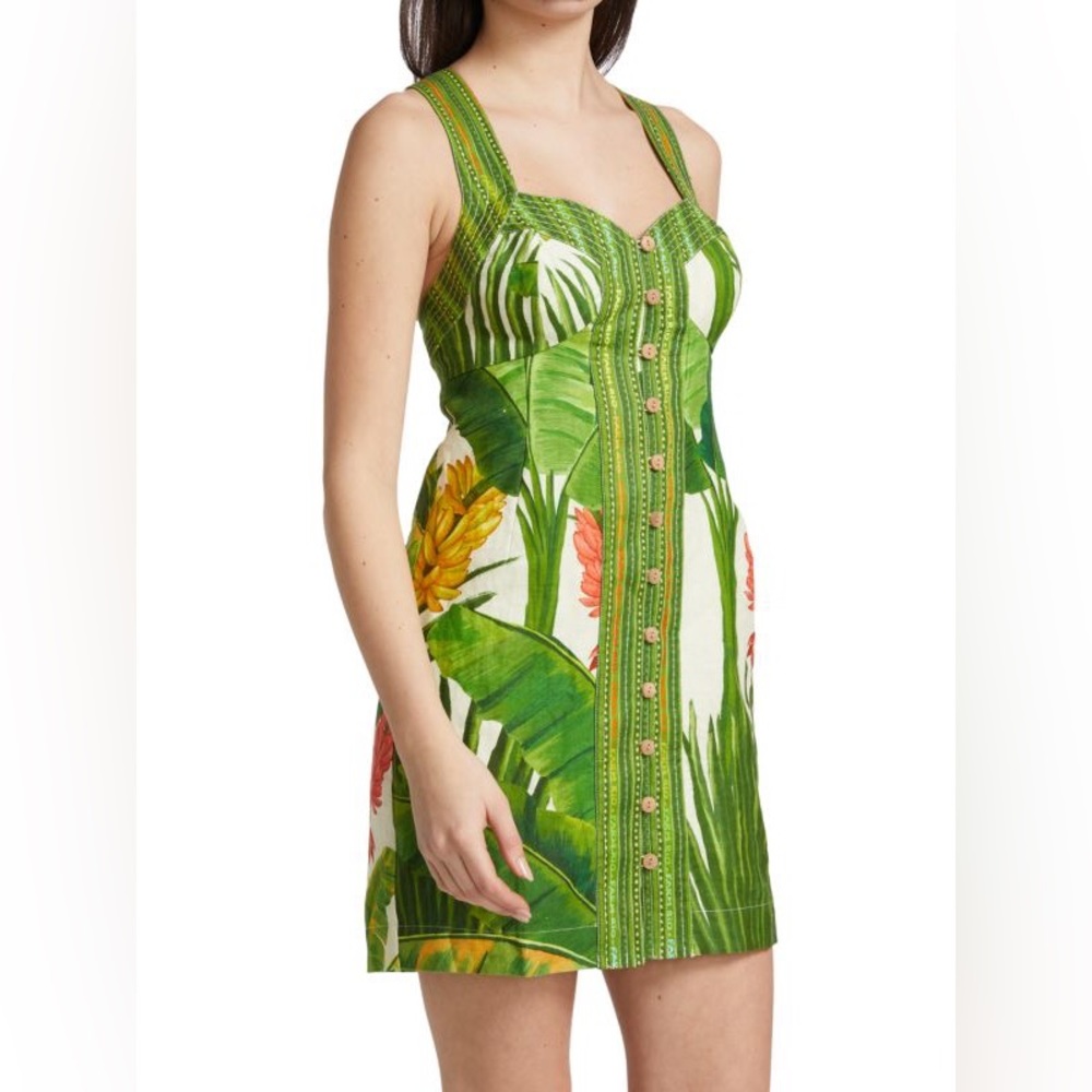 FARM Rio Women's Green Fresh Forest Scarf Sweetheart Mini Dress size L NWT